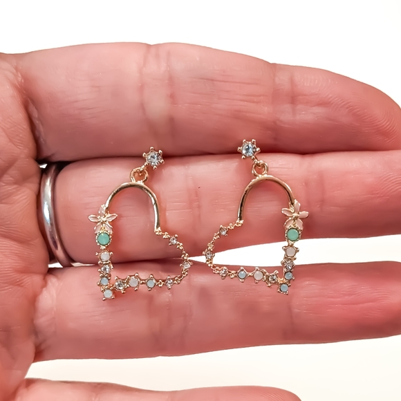 Boho Gold Romance Garden | Gold Heart Earrings - Picture 3 of 5